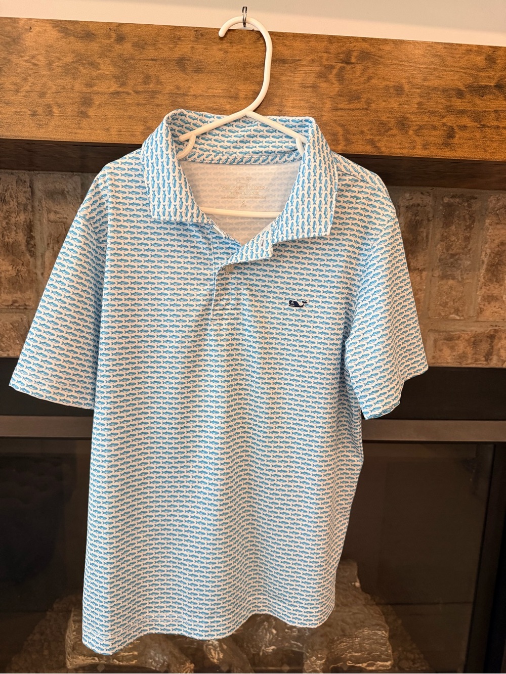 Vineyard Vines Light Blue & White Whale Pattern Polo